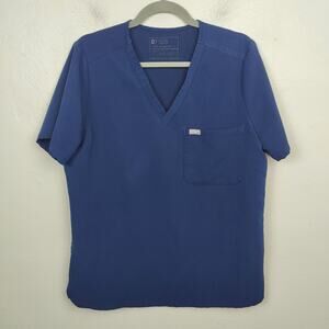 Figs Catarina Scrub Top Womens Large Dark Navy Blue V-Neck Pocket Short Sleeve